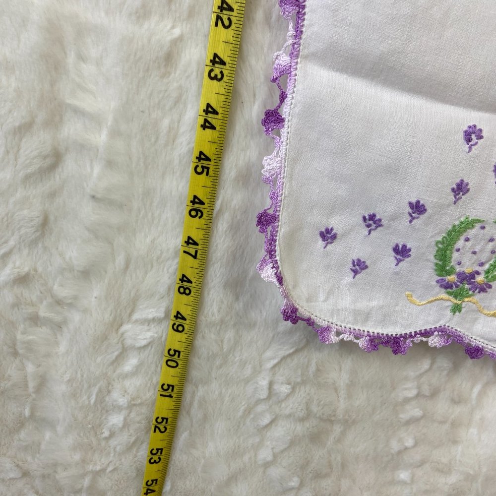 Vintage set 2 Linen Handmade embroidery Floral Crocheted Bordered edges Runners - Picture 9 of 10